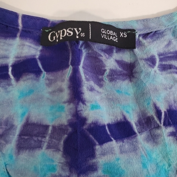 Gypsy 05 100% Silk Blue Green Tie Dye Racerback Tank Top - Picture 5 of 8
